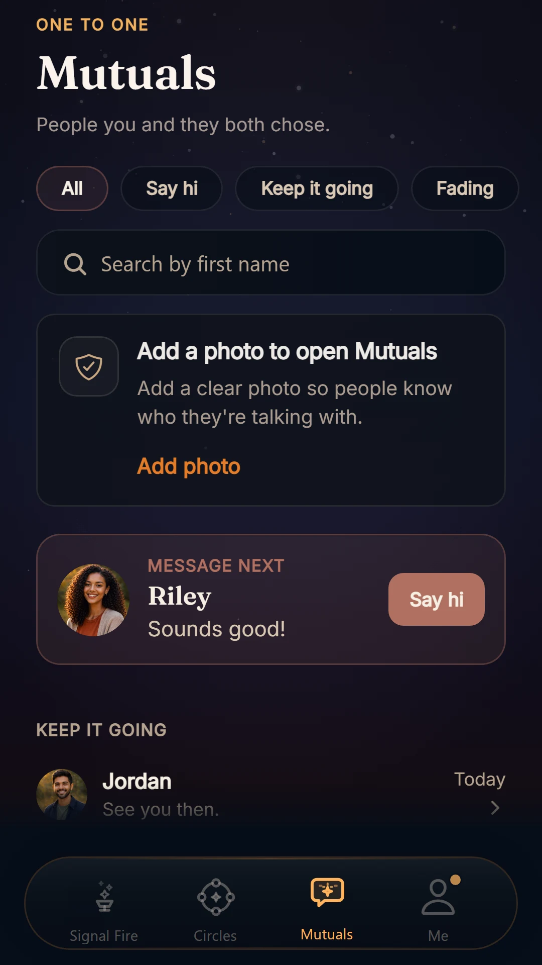 Kynward Mutuals inbox - your ongoing connections from past Circles
