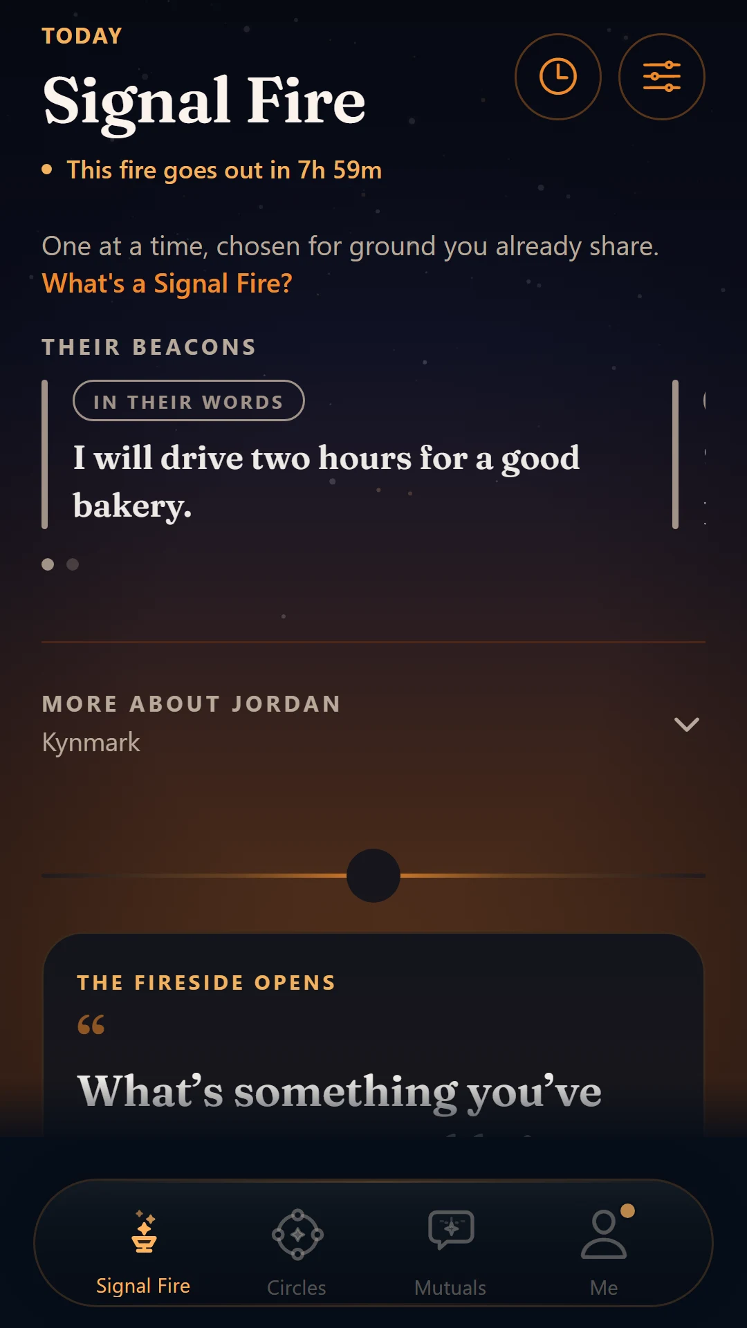 Kynward Signal Fire — the ground you already share, as conversation material